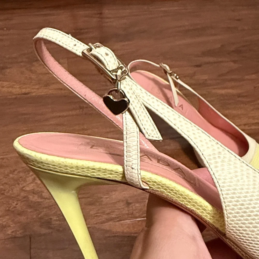 Escada Butter Yellow Slingback Heels Retro Minimalist Quiet Luxury Career